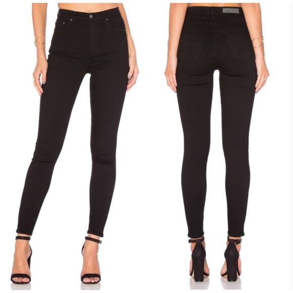 GRLFRND Denim - Mother The Hustler Ankle Fray Black Stretch Jeans Size 24 Distressed High Rise